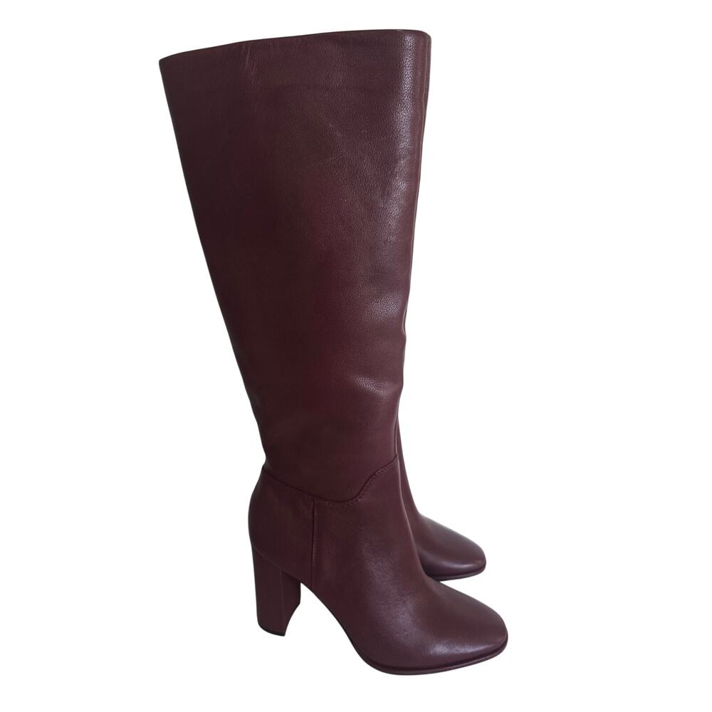 Kenneth Cole Lowell Rio Red Leather Knee High Boots Block Heel Size 7